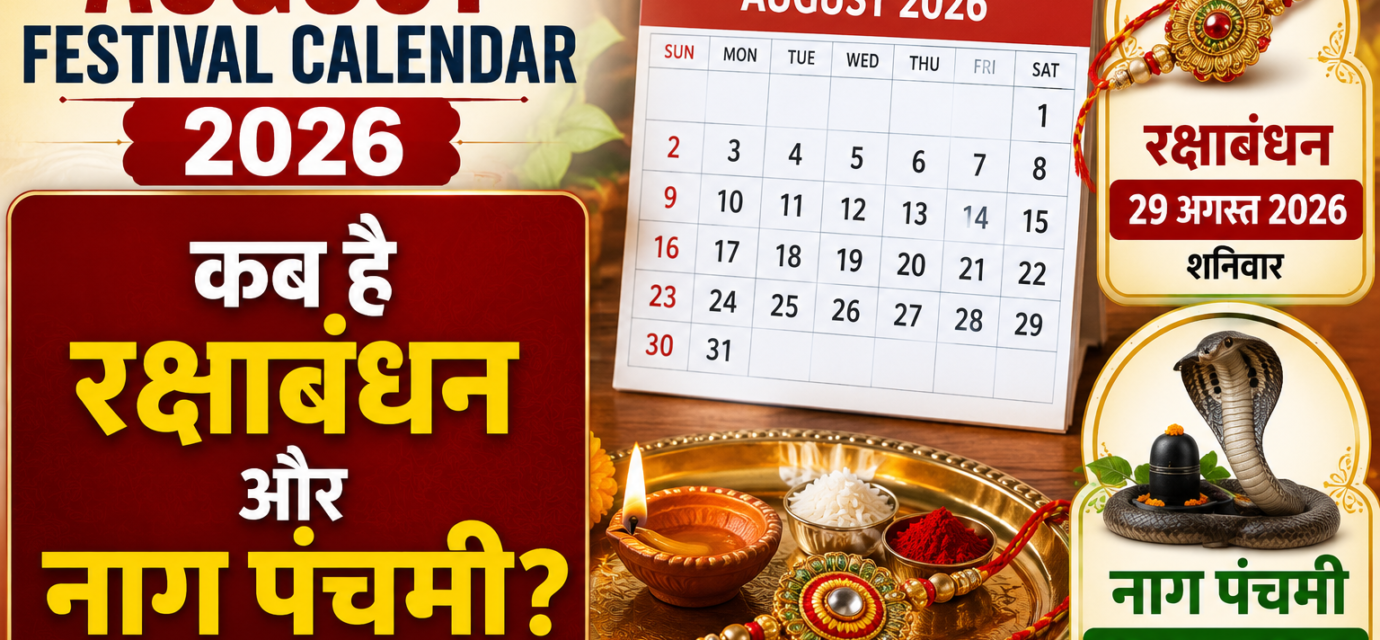August Festival Calendar 2026 में रक्षाबंधन और नाग पंचमी की तारीख दिखाता चित्र
